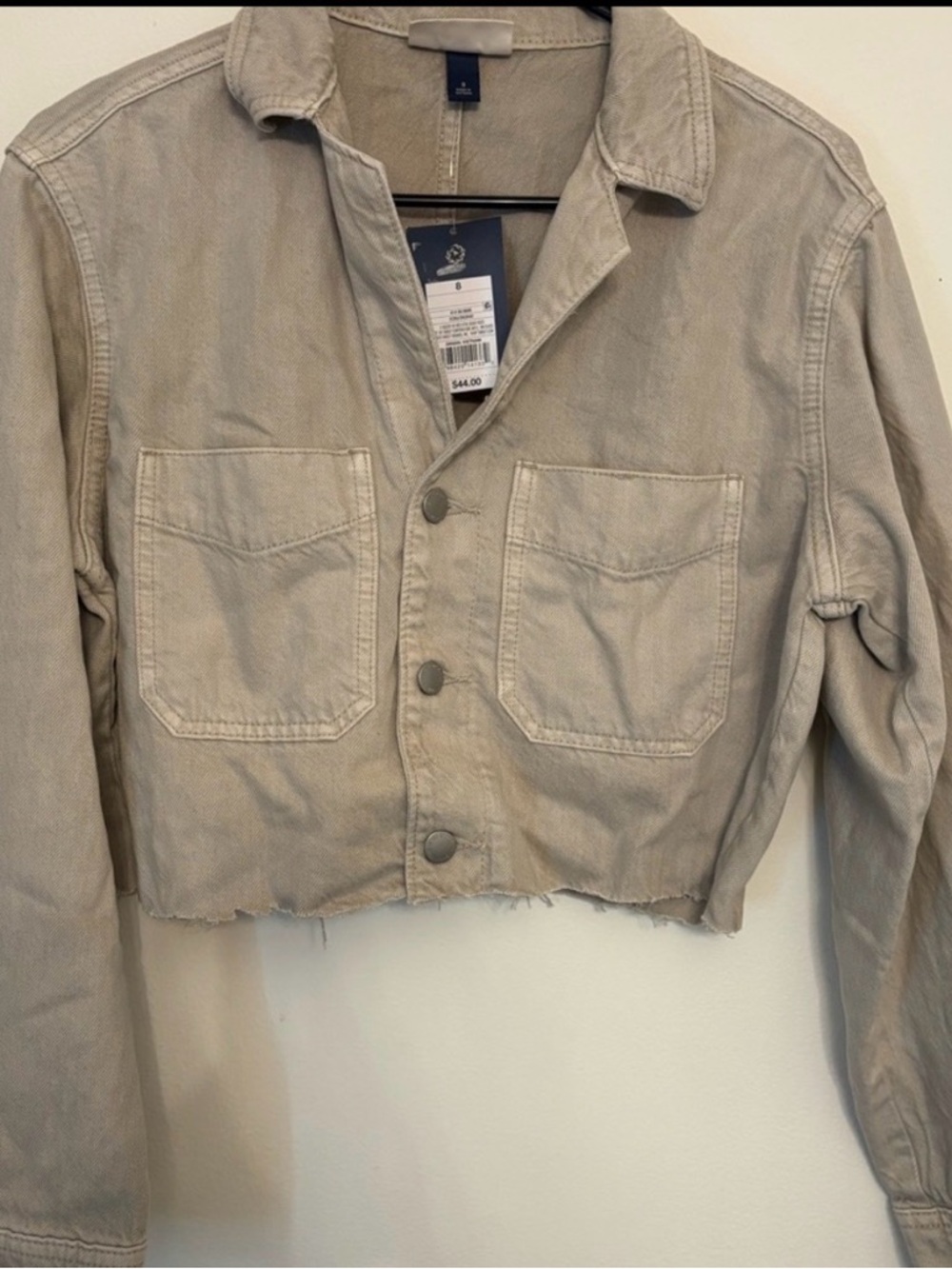 Nordstrom Brand new tags Cropped Beige Button-Front Jean Jacket size 8